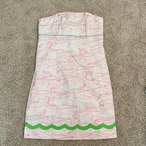 Lilly Pulitzer Franco Alligator Dress Grrrowl Embroidered Strapless Size 10
